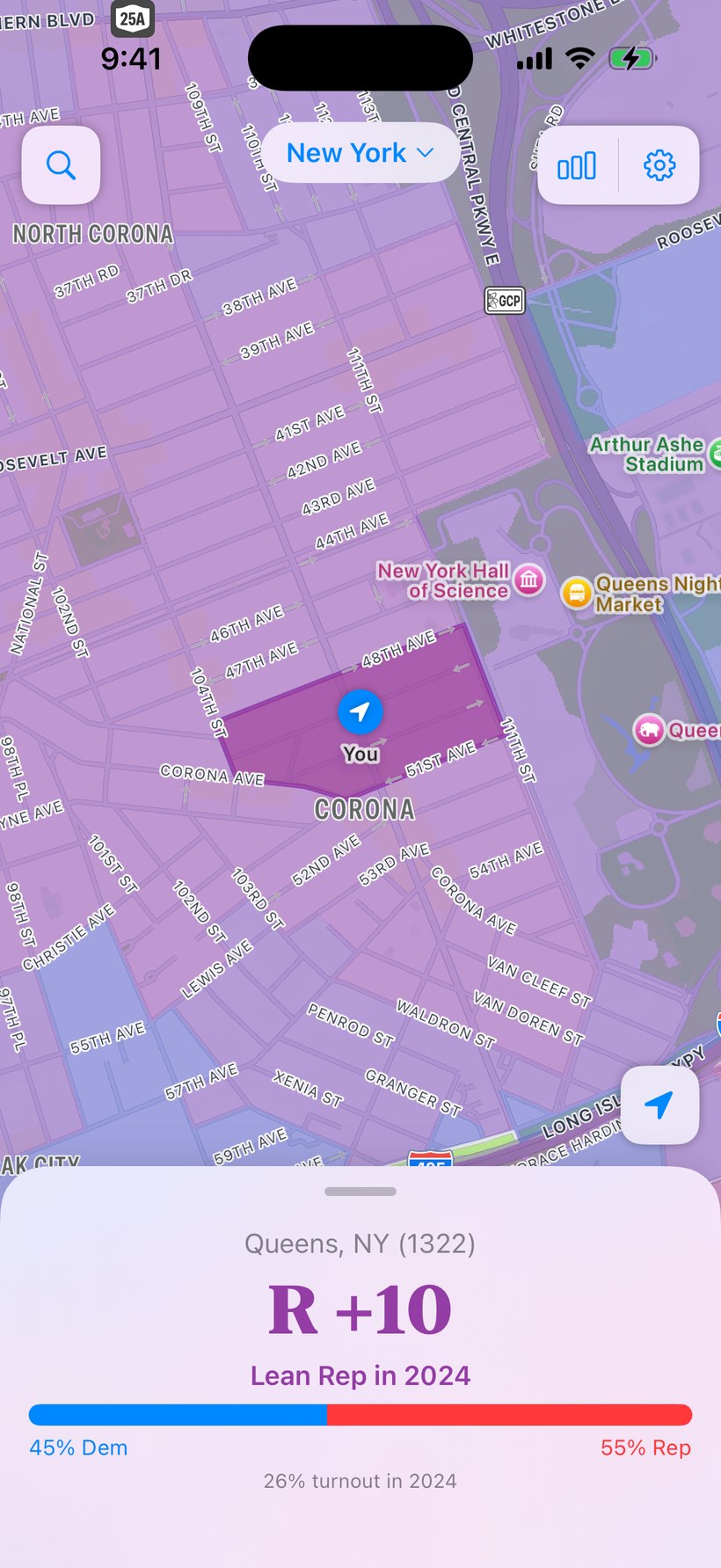 Precinct reading a precinct in Corona, Queens, New York at R plus 10